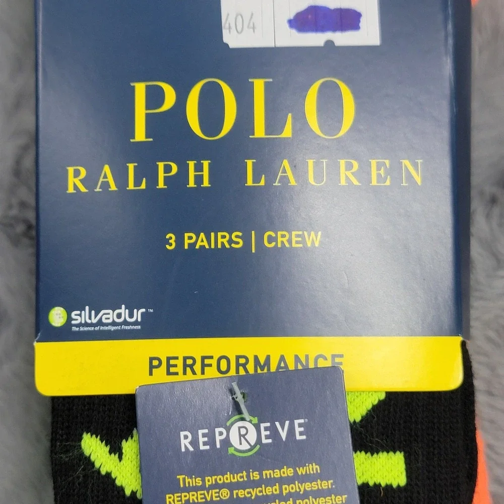 Polo Ralph Lauren Socks Mens 10-13 Multicolor Polo 1992 Performance Crew 3 Pairs